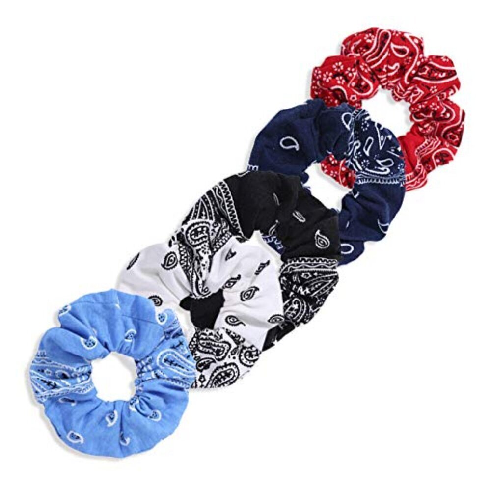 Soft & Strong Bandana Print Hair Ties - 5PCS Cotton Scrunchies for All Occasions - Picture 3 of 9